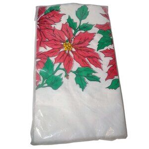 Vtg Christmas Poinsettia Paper Tablecloth 96 x 53.75 Holiday Party Dining Retro